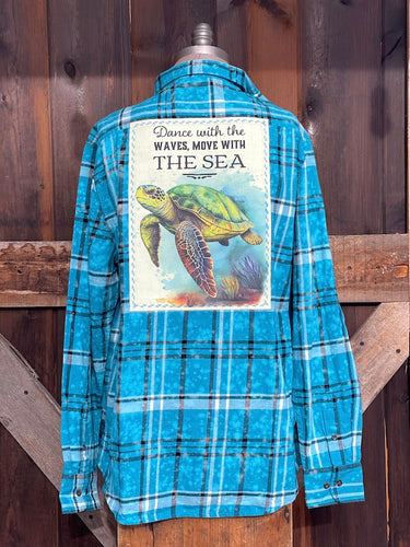 Turtle Cove Art Flannel- LIMITED EDITION Island Blue